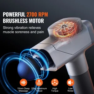 Deep Tissue Percussion Muscle Massager w/ 8 Speed Levels 6 Massage Heads