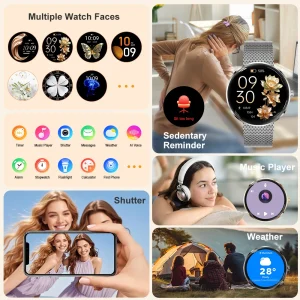 Stainless Steel Smart Watch Women Health Monitor